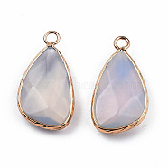 Opalite Pendants, with Light Gold Plated Brass Findings, Faceted, Teardrop Charm, 27x14.5x6mm, Hole: 2.5mm(G-N326-136-01)