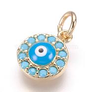 Brass Micro Pave Cubic Zirconia Charms, Real 18K Gold Plated, Evil Eye, 11x9x3mm, Hole: 3mm(ZIRC-E124-63G)