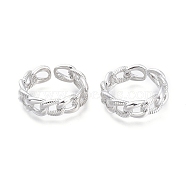 Brass Cuff Rings, Open Rings, Curb Chain Shape, Real Platinum Plated, Size 7, Inner Diameter: 17mm(RJEW-F103-02-P)