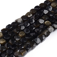 Natural Golden Sheen Obsidian Beads Strands, Faceted, Cube, 4~5x4~5x4~5mm, Hole: 0.7mm, about 72~76pcs/strand, 15.3 inch(38.5cm)(G-E560-A11-4mm)