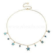 Natural Agate Round & Alloy Enamel Star Charms Bib Necklace with 304 Stainless Steel Chains, Medium Blue, 15.94 inch(40.5cm)(NJEW-JN04404-03)