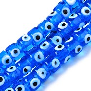 Handmade Evil Eye Lampwork Beads Strands, Column, Dodger Blue, 8.5x6~7mm, Hole: 2mm, about 53~56pcs/strand, 13.78 inch~14.17 inch(35cm~36cm)(LAMP-WH0006-05C)