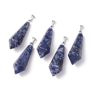 Natural Blue Spot Jasper Pointed Pendants, with Platinum Plated Brass Loops, Bullet, 35.3~38x13~14mm, Hole: 6.5x2.8mm(G-I314-02P-18)