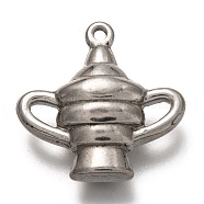 304 Stainless Steel Pendants,  Oil Lamp, Stainless Steel Color, 24x24.5x8.5mm, Hole: 1.6mm(STAS-P261-16P)
