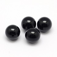 Natural Black Onyx Beads, Half Drilled, Round, Dyed & Heated, 14mm, Hole: 2mm(X-G-D708-14mm)