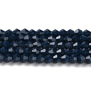 Opaque Solid Color Imitation Jade Glass Beads Strands, Faceted, Bicone, Prussian Blue, 4x4mm, Hole: 0.8mm, about 87~98pcs/strand, 12.76~14.61 inch(32.4~37.1cm)(GLAA-F029-P4mm-09)