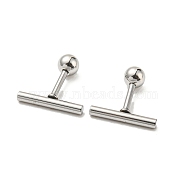 304 Stainless Steel Stud Earrings, Column, Stainless Steel Color, 12x2mm(EJEW-Z034-04C-P)