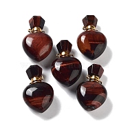 Natural Tiger Eye Perfume Bottle Pendants, Heart Essentail Oil Diffuser Faceted Bottle Charms with Golden Tone Stainless Steel Findings, for Jewelry Making, 33~33.5x21x13mm, Hole: 1.8mm(G-A026-16C-01)