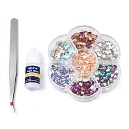 Nail Art Sets, with K9 Glass Cabochons, with Nail Glue and Tweezers, Mixed Shapes, Mixed Color, 103x103x19mm(MRMJ-N030-05)