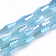 Electroplate Glass Beads Strands, AB Color Plated, Imitation Jade Glass, Faceted Bicone, Sky Blue, 12x4mm, Hole: 0.8mm, about 59~60pcs/strand, 27.56 inch(70cm)(EGLA-S194-03A-B03)