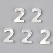 Natural White Shell Mother of Pearl Shell Charms, Number, Num.2, 10x7x2mm, Hole: 0.8mm(SSHEL-R048-004-02)