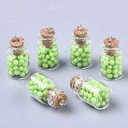 Glass Wishing Bottle Pendant Decorations, with Polystyrene Foam Inside, Cork Stopper and Iron Screw Eye Pin Peg Bails, Pale Green, 22x15mm, Hole: 2mm(GLAA-N037-01D)