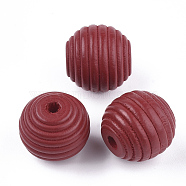 Painted Natural Wood Beehive Beads, Round, Red, 18x17mm, Hole: 3.5~4mm(WOOD-S049-04B-06)