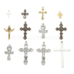 Tibetan Style Alloy Pendants, Cross, Mixed Style, Cross, Mixed Color, 18~76x10~59x1.5~6mm, Hole: 1~5mm(TIBEP-MSMC017-M)