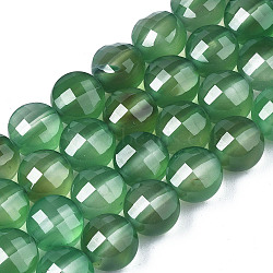 Natural Agate Beads Strands, Dyed & Heated, Faceted, Flat Round, Sea Green, 8x6.5mm, Hole: 1.2mm, about 47pcs/strand, 14.96 inch(37cm).(X-G-N326-100A-09)