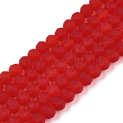 Transparent Glass Beads Strands, Faceted, Frosted, Rondelle, Crimson, 4mm, Hole: 1mm, about 113~115pcs/strand, 41~41.5cm(EGLA-A044-T4mm-MD01)