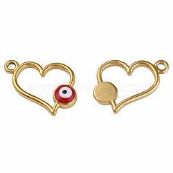 201 Stainless Steel Enamel Pendants, Heart with Evil Eye, Golden, Dark Red, 15x17x3mm, Hole: 1.6mm(STAS-N087-54-01G)