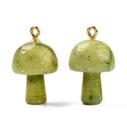 Natural Quartz Pendants, with Light Gold Plated Alloy Loops and Natural Opal, Dyed & Heated, Mushroom, Yellow Green, 26.5x16mm, Hole: 2mm(G-N330-68G)