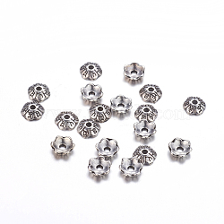6-Petal Tibetan Style Alloy Flower Bead Caps, Cadmium Free & Lead Free, Antique Silver, 6x2mm, Hole: 1mm(X-TIBE-S220-AS-RS)