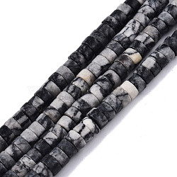 Natural Black Netstone Beads Strands, Heishi Beads, Flat Round/Disc, 6x3mm, Hole: 1mm, about 121pcs/strand, 15.35 inch(39cm)(G-N326-148D)