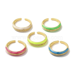 Rack Plating Brass Micro Pave Cubic Zirconia Cuff Rings, with Enamel, Long-Lasting Plated, Lead Free & Cadmium Free, Mixed Color, Adjustable(RJEW-H228-06G)