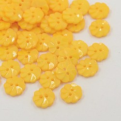 Acrylic Buttons, 2-Hole, Dyed, Flower, Gold, 13x3mm, Hole: 2mm(BUTT-E007-A-04)