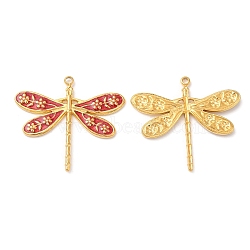 304 Stainless Steel Enamel Pendants, Real 18K Gold Plated, Dragonfly Charm, Crimson, 24x27x2mm, Hole: 1.4mm(STAS-K256-06G-05)