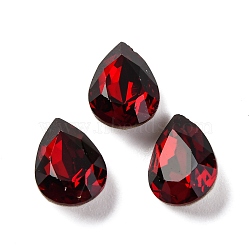 Glass Rhinestone Cabochons, Pointed Back & Back Plated, Faceted, Teardrop, Light Siam, 10x7x4mm(RGLA-A026-08B-208)