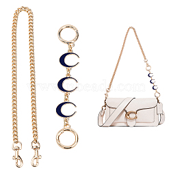 Alloy Curb Chain Bag Handles, Swivel Eye Bolt Snap Hook Bag Strap, with Detachable Alloy Enamel Moon Extenders, for Purse Making, Steel Blue, 76.5cm(FIND-WH0120-77D)