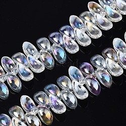 Electroplate Glass Beads Strand, AB Color, Leaf, Clear AB, 6x12.5x4.5mm, Hole: 0.9mm, about 100pcs/strand, 14.17 inch~ 15.35 inch(36~39cm)(EGLA-S188-26-B03)