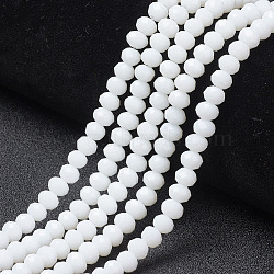 Opaque Solid Color Glass Beads Strands, Faceted, Rondelle, White, 4x3mm, Hole: 0.4mm, about 130pcs/strand, 16.54 inch(42cm)(EGLA-A034-P4mm-D01)