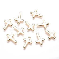 Brass Tiny Cross Charms, Nickel Free, Real 18K Gold Plated, 12.5x9x1mm, Hole: 1mm(X-KK-Q735-301G)