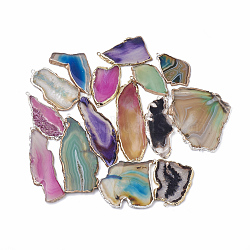 Natural Agate Pendants, Edge Platinum and Gold Plated, Nuggets, Dyed, 42~86x21~54x2.5~4mm, Hole: 1.5mm(G-S299-29)