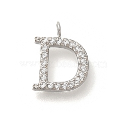 304 Stainless Steel Micro Pave Cubic Zirconia Pendants, Letter A~Z Charms, Letter D, 12.5x9.5x2mm, Hole: 2mm(STAS-H228-06P-D)