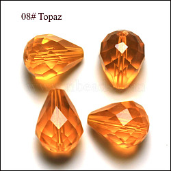 Imitation Austrian Crystal Beads, Grade AAA, K9 Glass, Faceted, Drop, Orange, 8x10mm, Hole: 0.9~1mm(SWAR-F062-10x8mm-08)