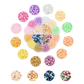 Glass Beads Set, Including Round Ceylon & Transparent Inside Colours Luster & Trans & Pearlized Glass Seed Beads, Mixed Color, Beads: 4~5x2.5~4.5mm, Hole: 1~1.5mm, 1360~1480pcs/box