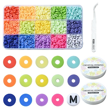 DIY Heishi Word Bracelet Making Kit, Including Disc/Flat Round Polymer Clay & Letter Acrylic Beads, Elastic Thread, Tweezers, Mixed Color, Beads: 112g/set