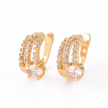 Brass Micro Pave Clear Cubic Zirconia Cuff Earrings, Nickel Free, Oval, Real 18K Gold Plated, 12x8mm