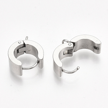201 Stainless Steel Hoop Earring Findings, with Vertical Loop and 304 Stainless Steel Pins, Stainless Steel Color, 16~17x13~14x6mm, Hole: 2mm, Pin: 1mm