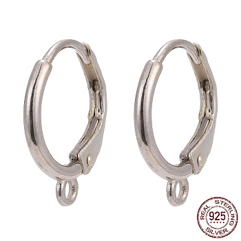 925 Sterling Silver Leverback Earring Findings, wit Loop, Silver, 14x12x1.5mm, Hole: 1.5mm, Pin: 0.7.mm
