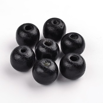 Natural Maple Wood Beads, Dyed, Round, Black, 19~20x17.5~18mm, Hole: 4.5mm, about 400pcs/1000g