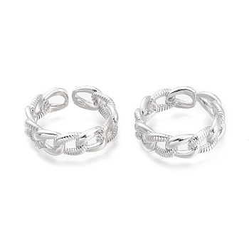 Brass Cuff Rings, Open Rings, Curb Chain Shape, Real Platinum Plated, Size 7, Inner Diameter: 17mm