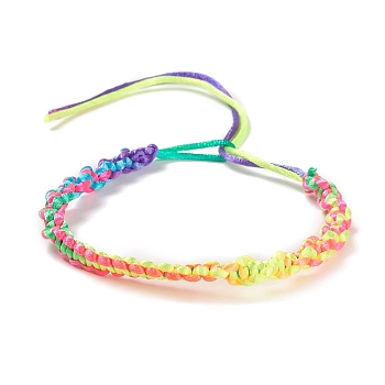 Rainbow Color Polyester Braided Adjustable Bracelet Making for Women, Colorful, 10-7/8~11 inch(27.6~27.9cm), 5~5.5mm