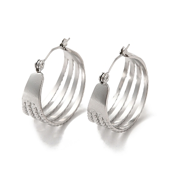 304 Stainless Steel Multi Lines Hoop Earrings for Women, Stainless Steel Color, 24x22.5x10mm, Pin: 0.7mm