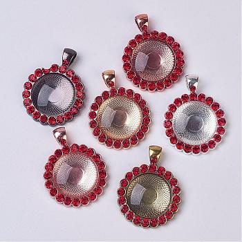 DIY Jewelry Sets, Alloy Rhinestone Pendant Cabochon Bezel Settings and Clear Glass Cabochons, Flat Round, Light Siam, 38x29.5x3mm, Hole: 4.5x7mm