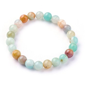 Natural Flower Amazonite Beads Stretch Bracelets, Round, 2 inch~2-1/8 inch(5.2~5.5cm), Beads: 8~9mm