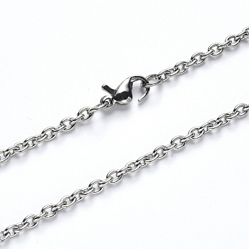 304 Stainless Steel Cable Chain Necklace, with Lobster Claw Clasp, Stainless Steel Color, 19.68 inch(50cm), Link: 3.7x3x0.8mm