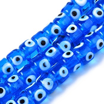 Handmade Evil Eye Lampwork Beads Strands, Column, Dodger Blue, 8.5x6~7mm, Hole: 2mm, about 53~56pcs/strand, 13.78 inch~14.17 inch(35cm~36cm)