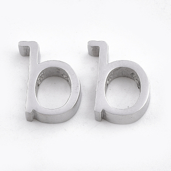 304 Stainless Steel Pendants, Stainless Steel Color, Letter, Letter.B, 12x9x3mm, Hole: 1.8mm