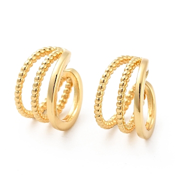 Triple-Layer Brass Open Cuff Earrings for Women, Cadmium Free & Nickel Free & Lead Free, Real 18K Gold Plated, 13x14x9.5mm